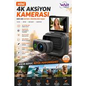 Wair Teknoloji Mini 4K Wifi Aksiyon Kamerası Açılabilir Selfie Ekranı Manyetik Şarj Kutulu Vlog Kamerası - Siyah