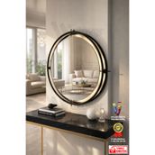 Wallover Design Siesta Kablosuz Gün Işığı LEDLİ GOLD Metal Paslanmaz Çerçeveli Dekoratif Duvar Aynası 65x65 MOBİLYA