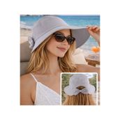 Wearflawless Kadın Keten Bucket Fiyonklu Gri Yazlık Plaj Şapkası, Ayarlanabilir Geniş Kenarlı Tatil Şapkası
