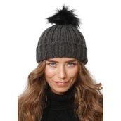 Wearflawless Kadın Kışlık Bere, Yumuşak Akrilik, Ponponlu, Triko Örgü, Düz Desen Ponponlu Bere (Füme, Standart)