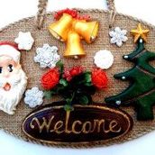 Welcome Yazılı Noel Babalı El Yapımı Yılbaşı Kapı Süsü