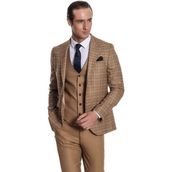 Wessi Ekose Ceketli Slim Fit Taba Erkek Takım Elbise