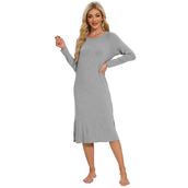 WiWi Kadın Uzun Gecelikler Uzun Kollu Bisiklet Yaka Hafif Pijama - Bambudan Viskoz S-XXL, Funda Grisi, L