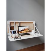 Wooden Studio Lumo Duvara Monte Masa, Şık Ofis Masası, Katlanır Çalışma Masası, Çocuk Ders Çalışma Masası, Modern Raflı Masa, Oyuncu Bilgisayar Masası, Açılır Kapanır Masa, Şık Ahşap Masa - 85x38x8 - Beyaz