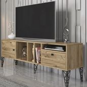 Wood'n Love Cercei 160 Cm Metal Ayaklı Atlantik Çamdan Yapılma Siyah Tv Ünitesi