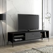 Wood'n Love Era Premium Altıgen Desen Metal Ayaklı Metal Kapaklı Dolaplı Wood Siyah TV Ünitesi