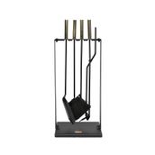 WOODSHUT 5 Li Lüx Ithal Askı Standlı Gold Saplı Şömine - Soba Maşa Takımı Aksesuar Seti