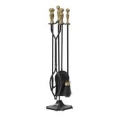 WOODSHUT 5 Li Lüx Ithal Döküm Gold Prinç Topuz Başlıklı Şömine - Soba Maşa Takımı Aksesuar Seti SGSS-38005G