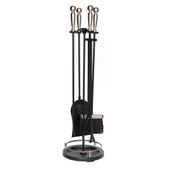 Woodshut 5 Li Premium İthal Döküm Gümüş Başlıklı Yuvarlak Şömine - Soba Maşa Takımı Aksesuar Seti