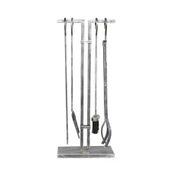WOODSHUT SGSS-38018GÜMÜŞ 5 Li Lüx Ithal Antik Gümüş Patinalı Şömine - Soba Maşa Takımı Aksesuar Seti