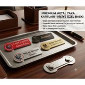 Yaka Kartı Metal Kişiye Özel Baskılı 5 Adet (Klinik-Eczane-Cafe-Okul) - Gümüş