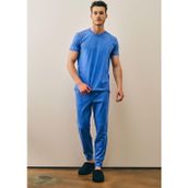 Yakamel Erkek Indigo Yazlık Relaxed Pijama Takımı