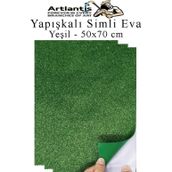 Yeşil Yapışkanlı Simli Eva 50X70 Cm 3 Adet Simli Yapışkanlı Eva Süngeri Okul Kreş Anasınıfı Elişi Etkinlikleri Hobi