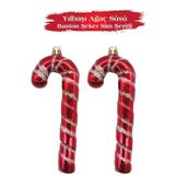 Yılbaşı Ağaç Süsü Baston Şeker Sim Şeritli 16 Cm 2 Parça