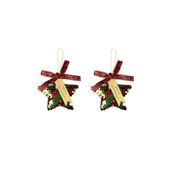 Yılbaşı Ağacı Süsü, Yıldız Şeklinde Pullu Dekoratif Asılabilir Süs, Kırmızı Kurdele, 2'li Set, Noel Temalı 10 cm