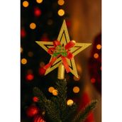 Yılbaşı Ağacı Yıldızı Gold Kırmızı Kurdelalı Merry Christmas Yazılı Yılbaşı Süsü