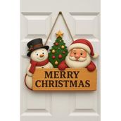 Yılbaşı Ahşap Kapı Süsü Noel Babalı Ahşap Kapı Yılbaşı Kapı Süsü Dış Mekan Süslemeleri Noel Çelengi (30-18 cm)