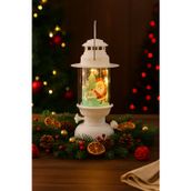 Yılbaşı Ledli Fener (14 cm) - Beyaz Işık Gaz Lambası Desenli Dekoratif Masa ve Ağaç Süsü