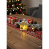 Yılbaşı Ledli Fener (15 cm) - Ev Modeli Beyaz Renk Dekoratif Pilli Işıklı Masa Süsü ve Gece Lambası