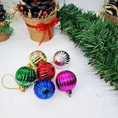 Yılbaşı Top Süs Karışık Renk Çizgili 4cm 6lı