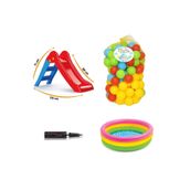 YILDIRIM OYUNCAK Dolu 3001 Ilk Kaydırağım-intex Renkli Bebek Havuz- El Pompası- 6 Cm 100'lü Oyun Havuz Top Seti