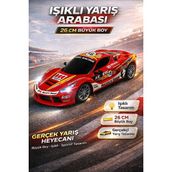 Yıldırım Oyuncak Şarjlı LED Işıklı Ferrari Yarış Arabası 26CM | Uzaktan Kumandalı Büyük Boy Spor Oyuncak Araba - Kırmızı - Siyah