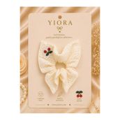 yiora Premium Seri Krem Renkli Kiraz Nakışlı Yumuşak Dantel Kumaş Lastik Saç Tokası