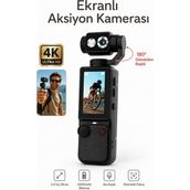 Yms 4K Hd Taşınabilir Vlog Spor ve Aksiyon Kamerası 2.0" Döndürülebilir IPS Ekran Gimbal Kamera - Siyah