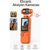Yms 4K Hd Taşınabilir Vlog Spor ve Aksiyon Kamerası 2.0" Döndürülebilir IPS Ekran Gimbal Kamera - Turuncu