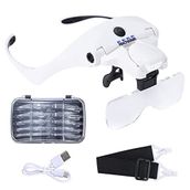 YOCTOSUN 4 LED ışıklı büyüteç, 5 çıkarılabilir lensli, 1X, 1,5X, 2X, 2,5X 3,5X - Şarj edilebilir eller serbest ışıklı kafa büyüteç cam, el sanatları, çapraz dikiş, hobi için