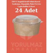 Yorulmaz Ambalaj 550 cc Kapaklı Kraft Salata Kasesi – Sızdırmaz, Dayanıklı, Paket Servise Uygun Kullan At Kase (24 Adet) - 1