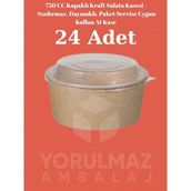 Yorulmaz Ambalaj 750 cc Kapaklı Kraft Salata Kasesi – Sızdırmaz, Dayanıklı, Paket Servise Uygun Kullan At Kase (24ADET) - 1