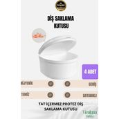 Yüksek Kalite Uzun Ömürlü Plastik Hijyenik Tat I?çermez Protez Diş Saklama Kutusu Geniş Boy 4 Adet