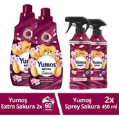 Yumoş 450 ml x2 Sprey ve 1440 ml x2 Extra Yumuşatıcı Sakura Kokusuyla 100 Yıkama - 2,88 lt