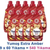 Yumoş Extra Konsantre Çamaşır Yumuşatıcısı Amber 1440 ml 60 Yıkama x 9 Adet - 12,96 lt