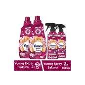Yumoş Extra Sakura Sıvı Yumuşatıcı 1440 ml x2 + Yumoş Ev ve Tekstil Spreyi Sakura 450 ml x2 Seti