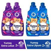 Yumoş Extra Yumuşatıcı Lotus ve Lilyum 1440ML x2 Kalıcı Ferahlık ve Yumuşaklık 60 Yıkama - 1,44 lt