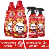 Yumoş Giysi Spreyi Amber 450 ml x2 + Yumoş Extra Konsantre Çamaşır Yumuşatıcısı Amber 1440 ml x2 - 2,88 lt