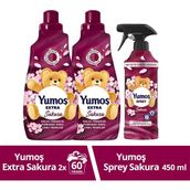 Yumoş Sprey Sakura 450 ml x1 + Yumoş Extra Çamaşır Yumuşatıcı Sakura 1440 ml x2 - 2,88 lt
