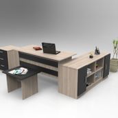 Yuru Design Vario ABCF Meşe Siyah Ofis Büro Masa Takımı