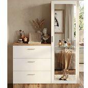 Yurudesign Nancy Aynalı Beyaz Şifonyer Gardrop