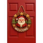 Yuvarlak Yıldızlı Noel Babalı Yılbaşı Ahşap Kapı Yılbaşı Süsü Yılbaşı Temalı Hediyeler (23-23 cm)