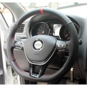 Yüzüklü Alcantara - Karbon Model Dikişli Oto Direksiyon Kılıfı mavi