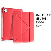 Z-Mobile iPad Pro 11" M5 2025/M4 2024 Uyumlu Kılıf Üçe Katlanan Kalem Bölmeli Standlı Tablet Kılıfı Uyandırma Özellikli - Kırmızı
