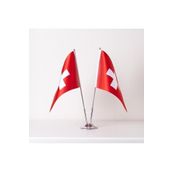 ZC Bayrak 15x22,5 cm Saten Kumaş Dijital Baskı İsviçre 2'li Masa Bayrağı