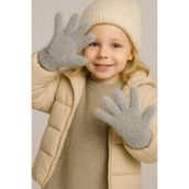 ZERAMİNE Peluş Çocuk Eldiven 4-9 Yaş Gri