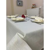Zeren Home Keten Görünümlü Simli Dertsiz Krem Masa Örtüsü