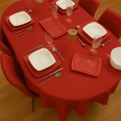 Zeren Home Polyester Keten Dertsiz Oval Kırmızı Masa Örtüsü