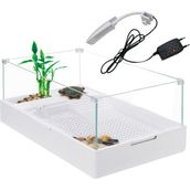 Zeroshop Sobo Cam Kaplumbağa Bahçesi 10 L Beyaz Renk Filtre-Lambalı Modern Tasarım 50x31x25
