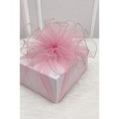 ZEYMERADE Bebe Pembe Süsleme Tülü Gümüş Kenarlı, Bohça Çeyiz Gelin Nişan Nikah Valiz Hediye Süsü 100x100cm